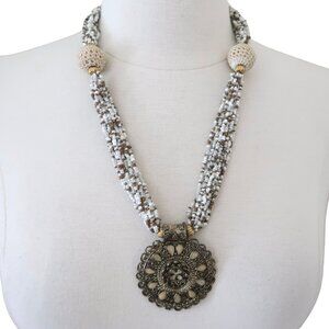 Multi strand beaded Boho pendant necklace